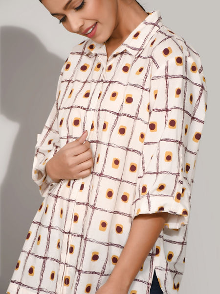 Rosy brown printed cotton shirt