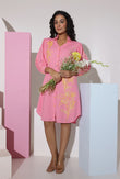 Pink Cotton Mini Shirt Dress