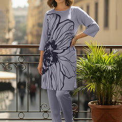 Printed Satin Grey Co-ord Set