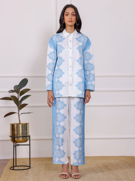 Azure Bloom Printed Co-Ord Shirt & Pant Set