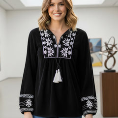 Designer Black Top with White Embroidery