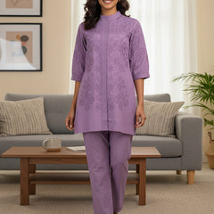 Purple Love Embroidered Co -ord Set