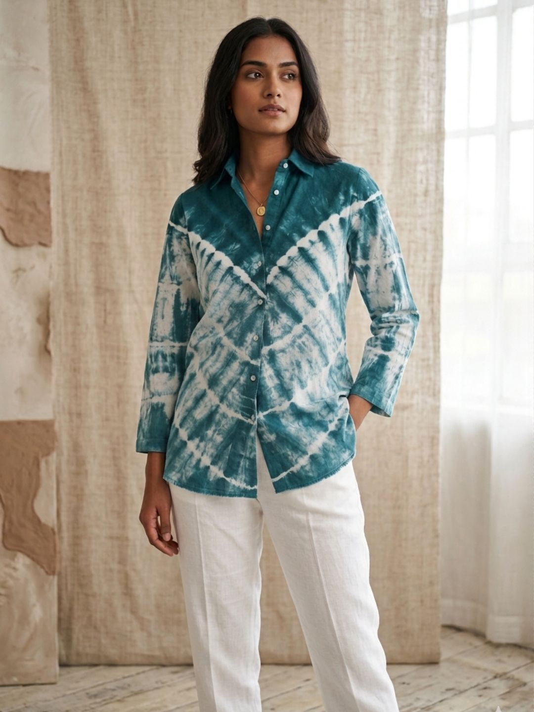 Stylish Tie-Dye Shirt Top with Collar Neck & Full Sleeves