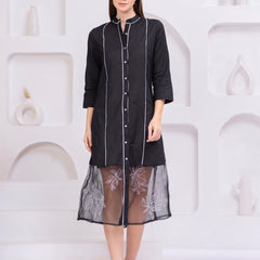 Premium Embroidered Sheer Panel Kurti Dress