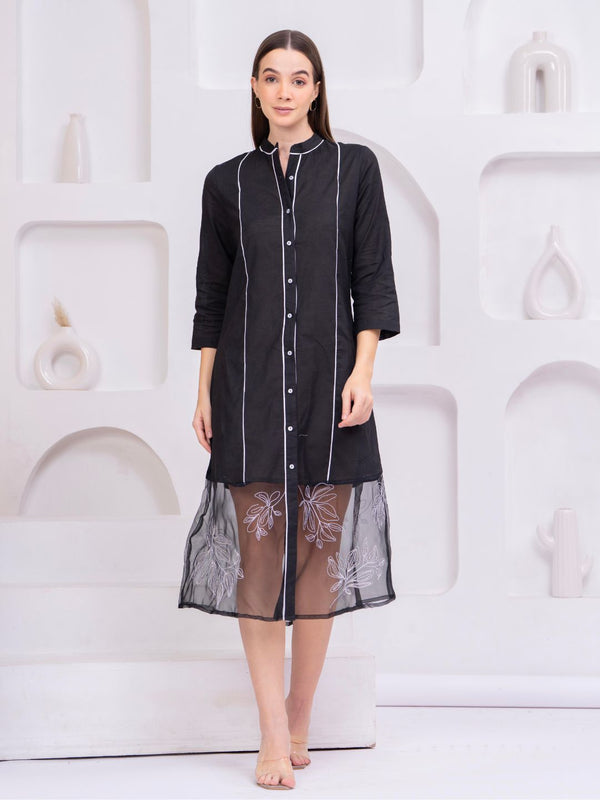 Premium Embroidered Sheer Panel Kurti Dress