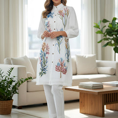 White Multicolor Embroidered Cotton Co-ord Set