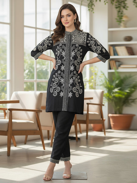 Black Embroidered Co -ord Set