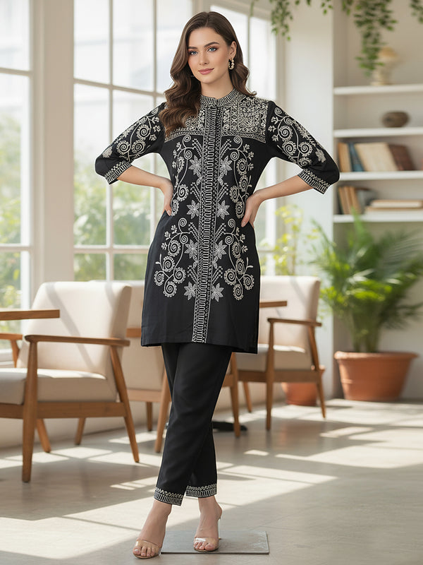 Black Embroidered Co -ord Set