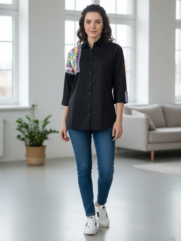 Black Hand-Painted Cotton Shirt