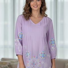Elegant Lavender Top Featuring Delicate Multicolor Motifs