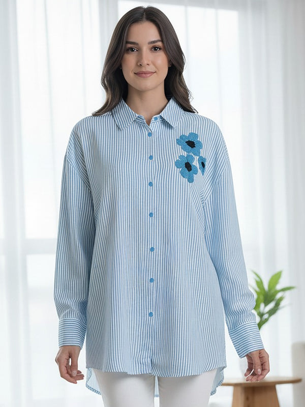 Designer Blue Shirt Pattern Top