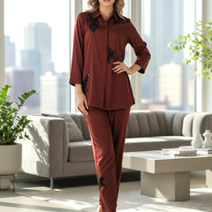 Elegant Brown Co-ord with Black Leaf Artwork