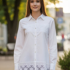 Women’s Cotton Embroidered Shirt with Collar Neck and Full Sleeves