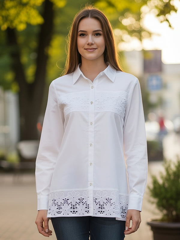Women’s Cotton Embroidered Shirt with Collar Neck and Full Sleeves
