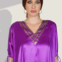 Stylish Satin V-neck Purple Co-ord Set