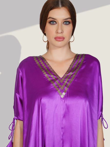 Stylish Satin V-neck Purple Co-ord Set