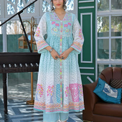 Light Blue Floral Embroidered Anarkali Suit Set