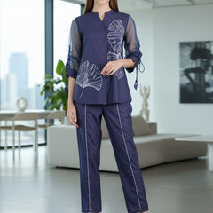 Designer Navy Blue Embroidered Co-Ord Set