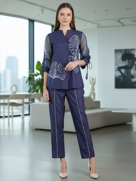 Designer Navy Blue Embroidered Co-Ord Set