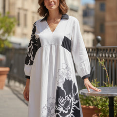 Stylish White Cotton Cambric Printed Mini Dress