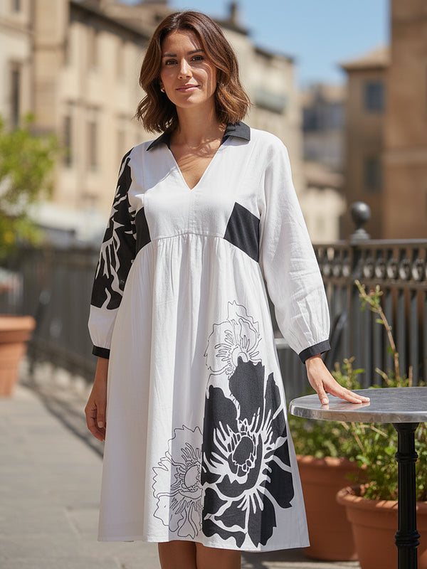 Stylish White Cotton Cambric Printed Mini Dress