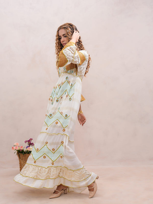 Women’s Cream Viscose Embroidered Maxi Dress
