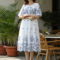 Flawless White Embroidered Cotton Midi Dress