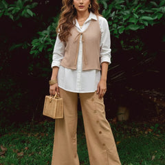 Stylish Beige Co-Ord Set with Layered Shirt