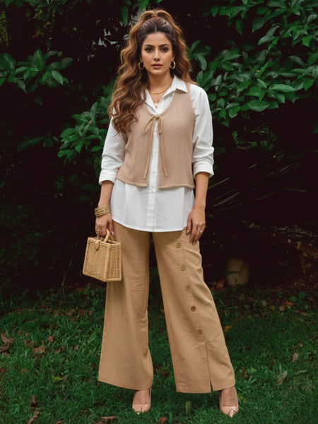 Stylish Beige Co-Ord Set with Layered Shirt