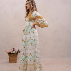 Women’s Cream Viscose Embroidered Maxi Dress