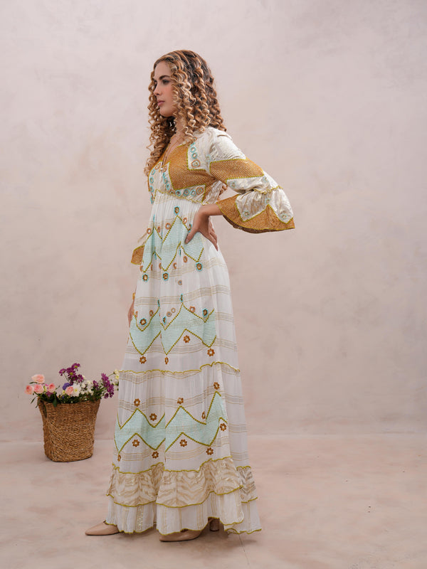 Women’s Cream Viscose Embroidered Maxi Dress