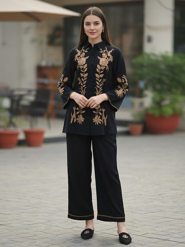 Golden Embroidered Black Co-ord Set
