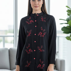 Classic Black High-Neck Embroidered Tunic Top