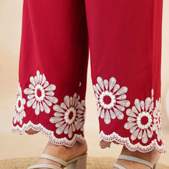 Stylish Red Flower Work Women’s Two-Piece Set