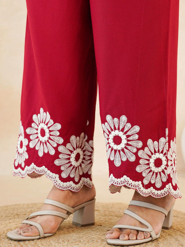 Stylish Red Flower Work Women’s Two-Piece Set