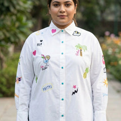 Women Regular Fit Embroidered White Shirt
