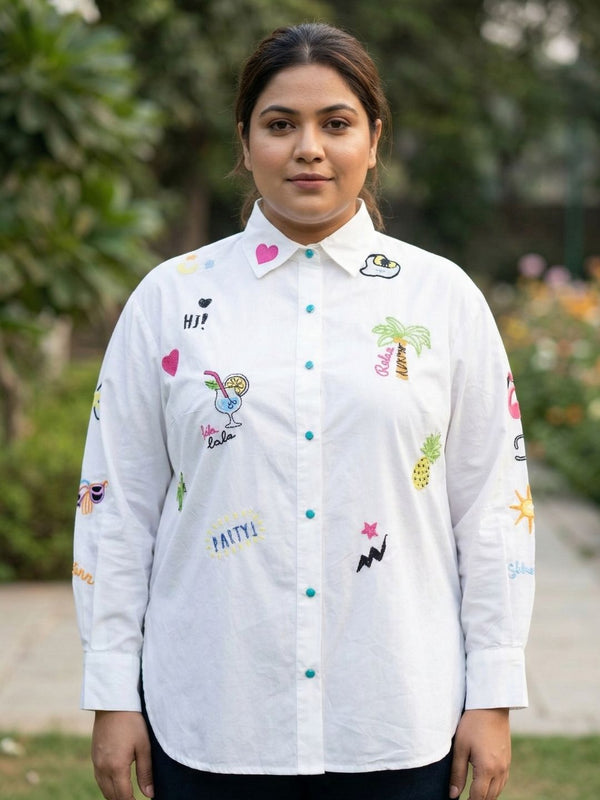 Women Regular Fit Embroidered White Shirt