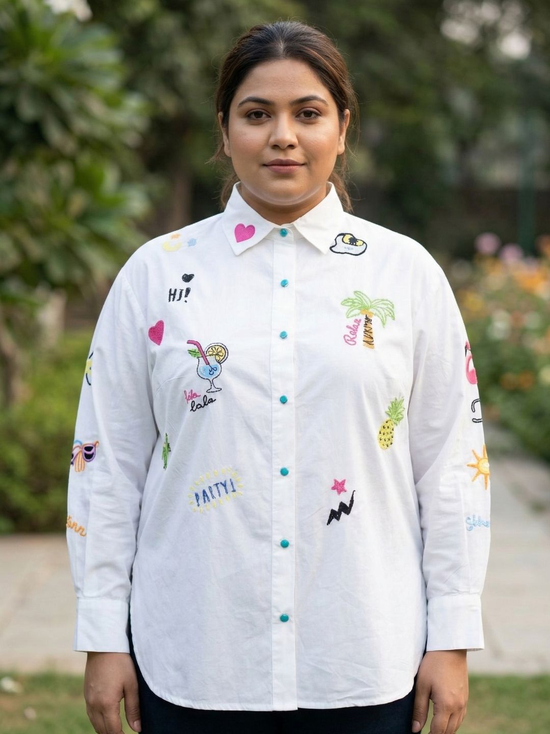 Women Regular Fit Embroidered White Shirt