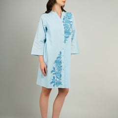 Light Blue Embroidered Cotton Shirt Dress