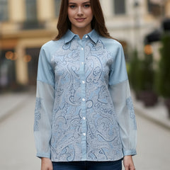 Sky Mist Paisley Printed Blue Cotton Shirt