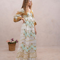 Women’s Cream Viscose Embroidered Maxi Dress