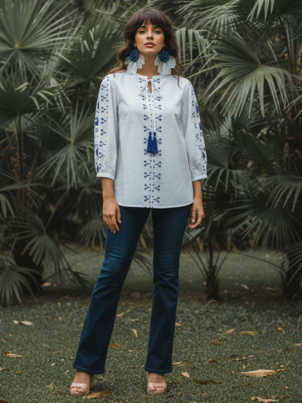 White Grace Embroidered Cotton Top