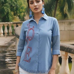 Sky Breeze Embroidered Cotton Shirt