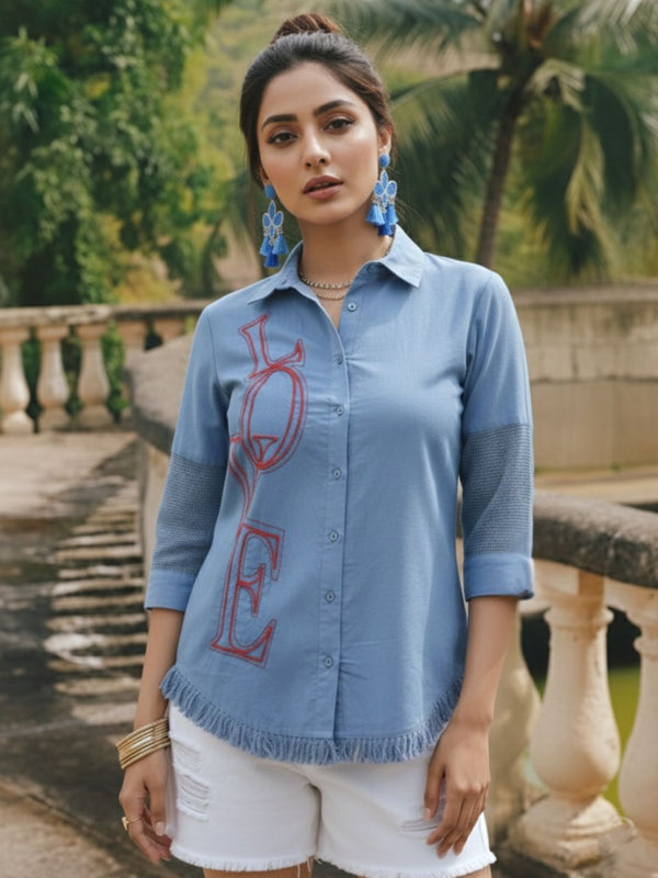 Sky Breeze Embroidered Cotton Shirt