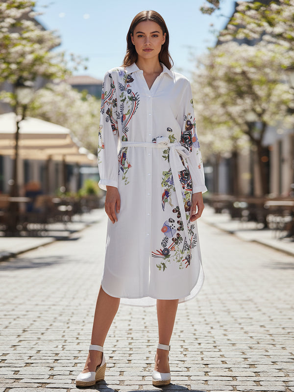 Lily White Embroidered Mini Shirt Dress