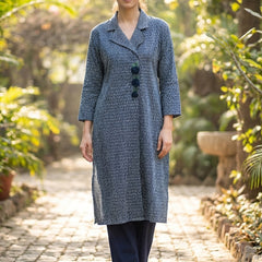 Women Navy Blue Textured Kurta with Pants – Coatrise Fabric