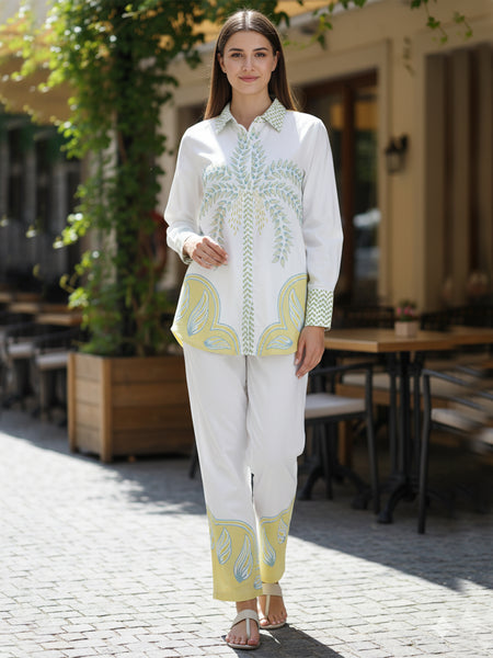 Tropical Palm Printed White Co-ord Set