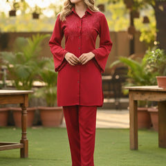 Mystic Red Embroidered Co-ord Set