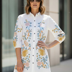 Classic White Embroidered Cotton Midi Dress