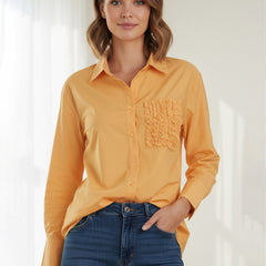 Yellow Embroidered Viscose Shirt with Closed Neck